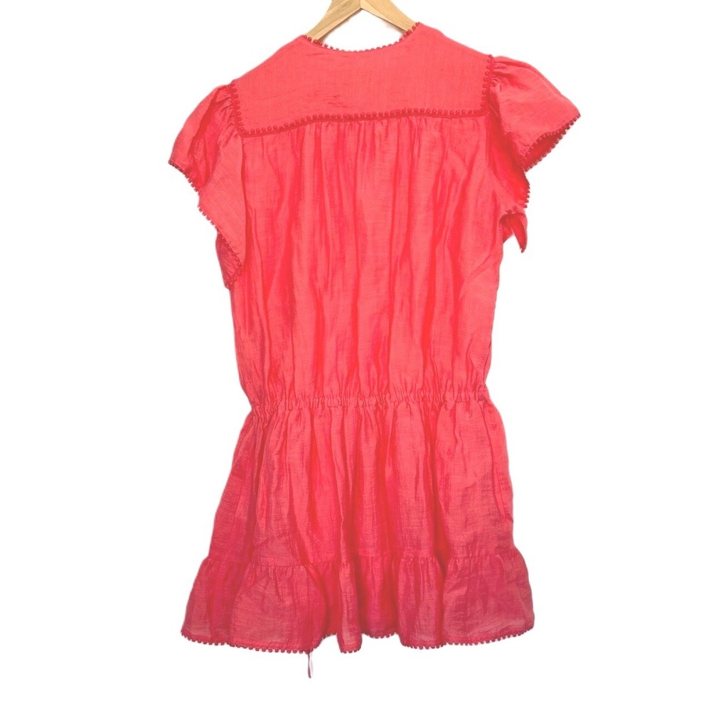 Sabina Musayev Mini Dress Women Medium Pom Pom Trim Ruffle Hem Coral Pink - Picture 4 of 13